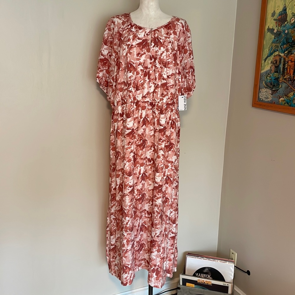 NWT Nine West Puff-Sleeve Chiffon Maxi Dress. 3X